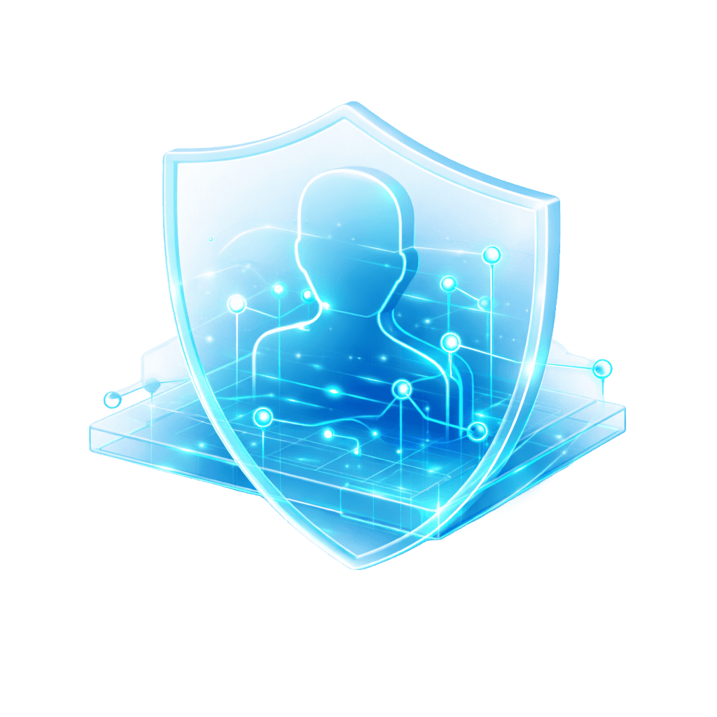 Shielded user profile icon representing protection of personally identifiable information without data storage