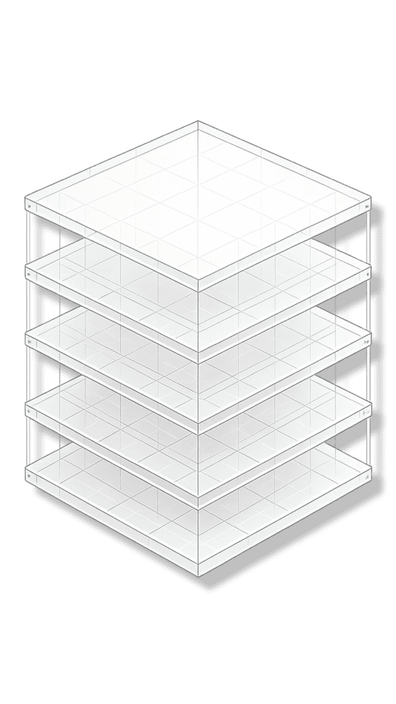 Layered architectural visualization representing Zero Data Design controls, defined execution boundaries, ephemeral data processing, and governance by design in regulated fintech systems.