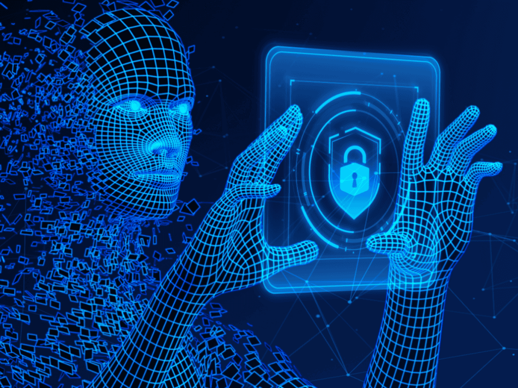 AI-driven cybersecurity visualization showing digital identity frameworks, payment security protection, fraud detection systems, and PCI-relevant infrastructure used in modern fintech environments.
